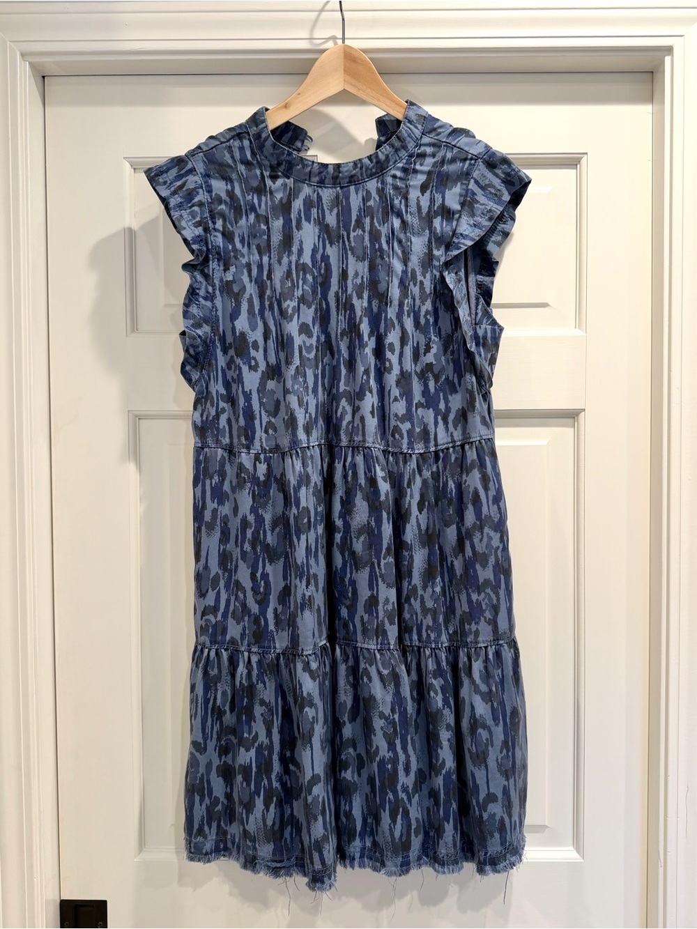 Anthropologie Blue Animal-Print Tiered Ruffle Dress